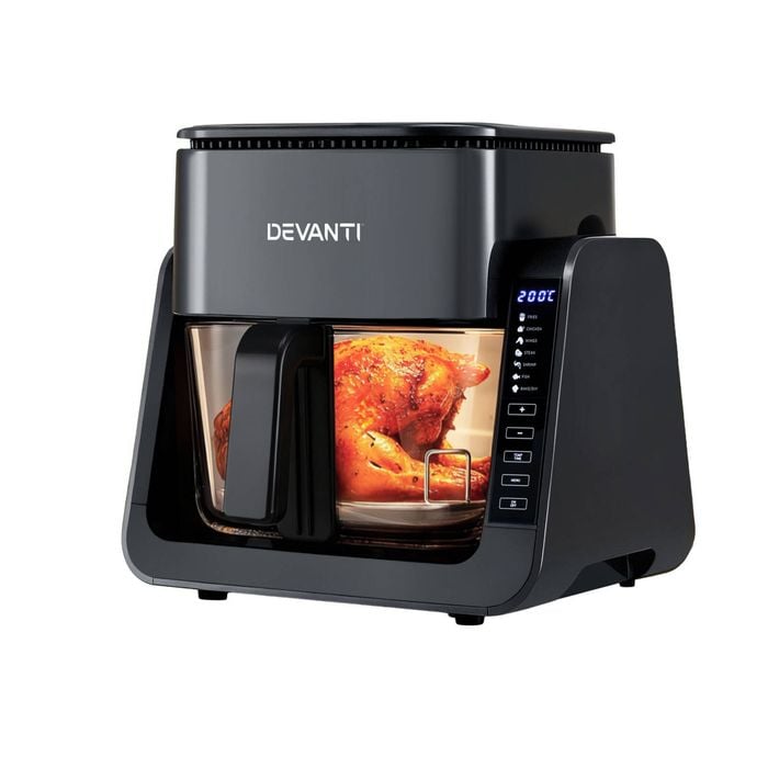 Devanti Air Fryer 5.5L Dual Zone Fryers Electric Cooker with Top BBQ Grill & Bot