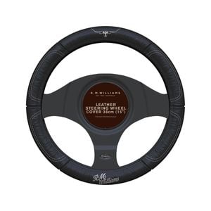 R.m.williams Rmw 15'' Car Leather Steering Wheel Cover Black 38cm