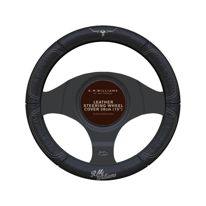 R.m.williams Rmw 15'' Car Leather Steering Wheel Cover Black 38cm
