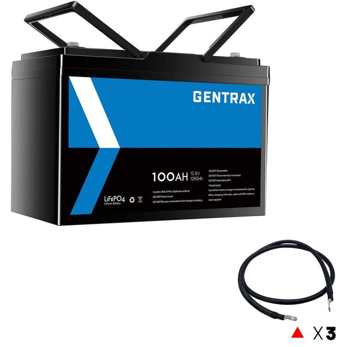 Gentrax 12v 100ah Lithium Battery + 3x 1awg 1.5m Cable