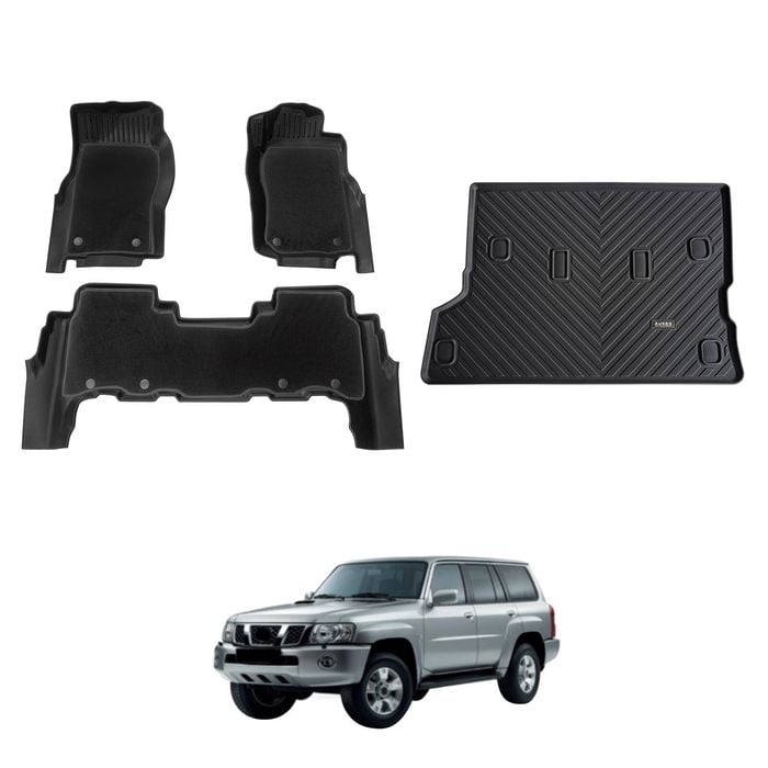 AUSGO Double-Layer Floor Mats & Boot Liner Set for Nissan Patrol GU Y61 1997-2015 Car Floor Liners Cargo Mat