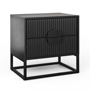 Braxton Black Oak 2 Drawer Ripple Slatted Bedside Table