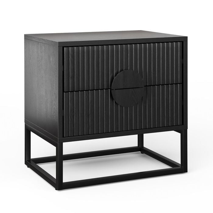 Braxton Black Oak 2 Drawer Ripple Slatted Bedside Table