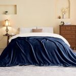 LINENOVA Sherpa Flannelette Blanket Luxury Soft Warm Blanket Queen Size - Navy