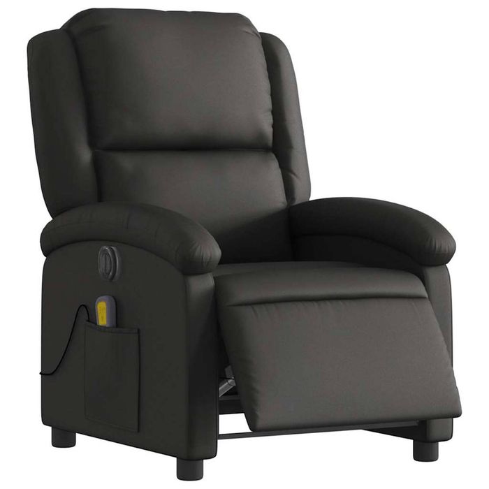 vidaXL Electric Massage Recliner Chair Armchair Single Sofa Black Real Leather