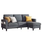 Advwin 3 Seater Sofa Modular Lounge Chaise Set Corner Couch w/ Storage Ottoman Grey