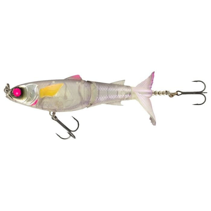Chasebaits Lures Drunken Mullet 130mm Offset Pop Tail Fishing Lure - Jelly Prawn