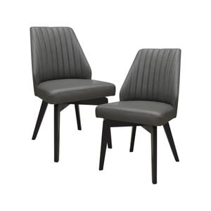 Shelby Set of 2 Dining Chair Genuine Leather Solid Rubber Wood Frame - Dark Grey