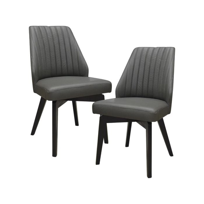Shelby Set of 2 Dining Chair Genuine Leather Solid Rubber Wood Frame - Dark Grey