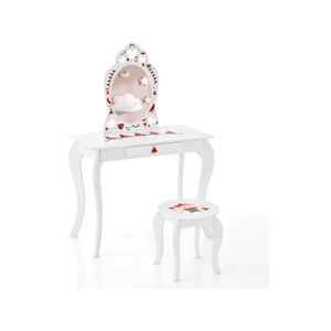 Costway Kids Vanity Set 2 In 1 Children Dressing Table &chair Watermelon Pattern Makeup Vanity Furniture Home