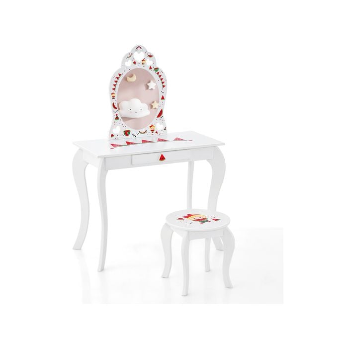 Costway Kids Vanity Set 2 In 1 Children Dressing Table &chair Watermelon Pattern Makeup Vanity Furniture Home