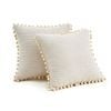 Catzon 2 Pcs Boho Decorative Throw Pillow Covers with Pom-poms for Sofa-Ivory