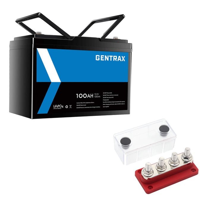 Gentrax 12v 100ah Lithium Battery + 6 Gang 300a Busbar Red