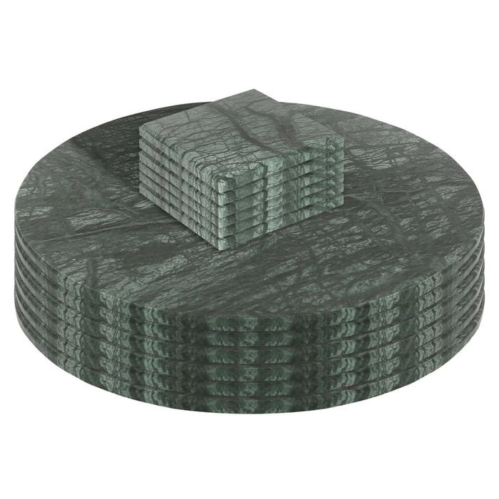 Argon Tableware Round Marble Placemats & Square Coasters Green Kitchen Dining Table Mats Bar Drinks Coaster Protector Place Mats