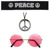 Hippie Kit Set Headband Glasses Pendant Peace Sign Necklace 60s 70s Costume