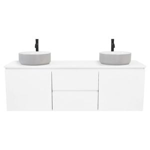 CIBO 1500mm Nordic White Wall Hung Double Bathroom Vanity With Light Grey / White Countertop Basins