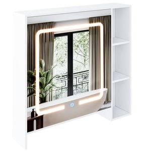 Ufurniture 730 x 700mm Bathroom Mirror Cabinet LED Medicine Storage Vanity Cupboard Wall Mount White