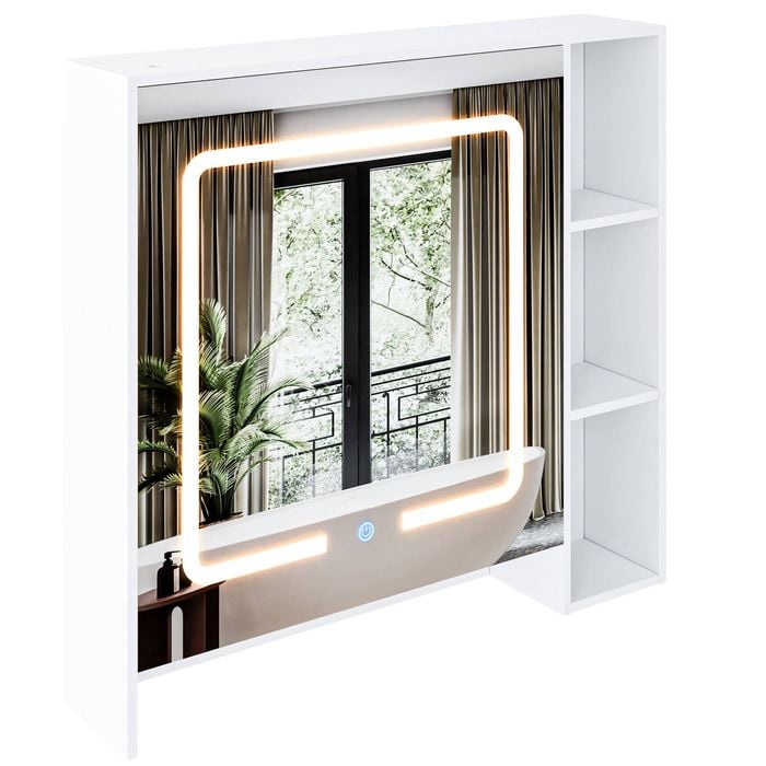 Ufurniture 730 x 700mm Bathroom Mirror Cabinet LED Medicine Storage Vanity Cupboard Wall Mount White
