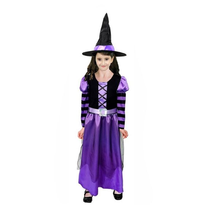 More Than Party Girls Purple Witch Costume Halloween Dress Pointed Hat 10-12y