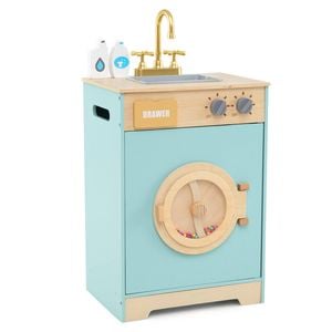 Costway Kids Washer Playset Wooden Washing Machine Toy Laundry Pretend