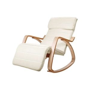 Artiss Rocking Armchair Bentwood Frame With Footrest Beige Afton