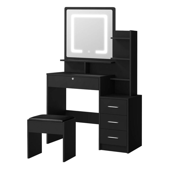 Oikiture Dressing Table Stool Set Make up Mirror Black