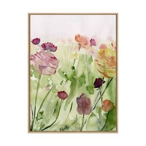 Artey | Among the Watercolor Wildflowers II - Framed Canvas - Natural Frame - 90 x 120cm