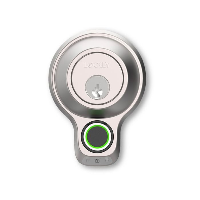 Lockly Satin Nickel Model X Single-Cylinder Bluetooth Mobile App Controlled Deadbolt Lock with Biometric 3D Fingerprint