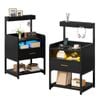 Ufurniture Side Table Set of 2 with Charging Station and LED Lights Black