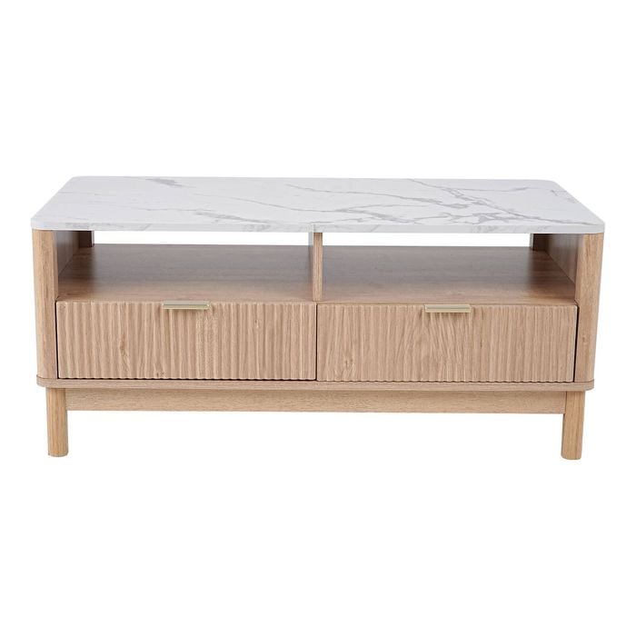 Natural Coffee Table with 2 Tier Shelf
