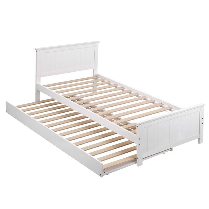 Artiss Single Bed Frame With Trundle Wood Toddler Bunk Bed With Headboard White