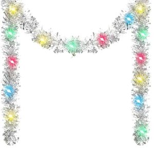 P&P Silver Christmas Tinsel Garland 5m Long Battery Operated LED Lights Decor