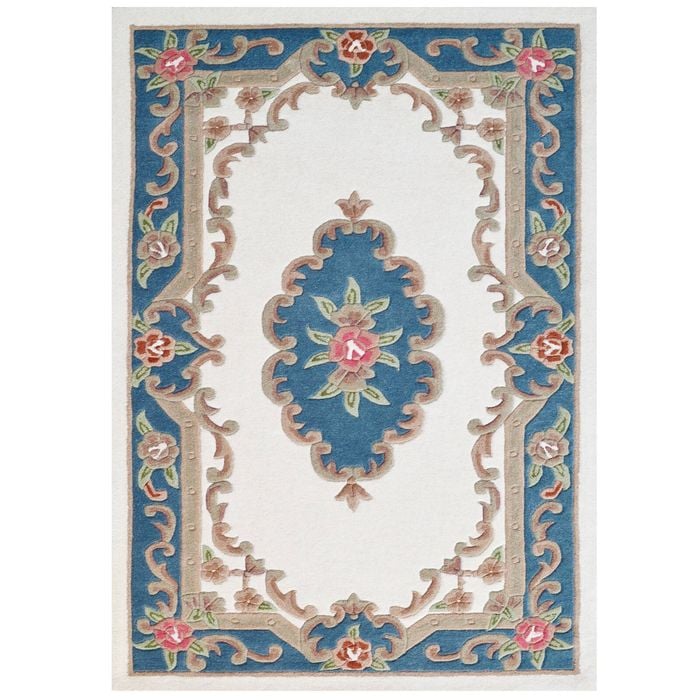 Traditional Handmade Wool Rug-Avolon-Ivory/Blue-120X180cm