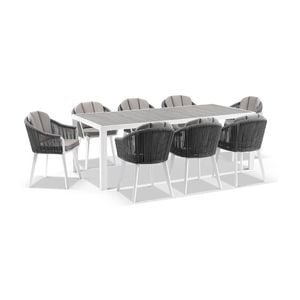 Outdoor Southport 2.17M Aluminium & Ceramic Table With 8 Alpine Rope Chairs
