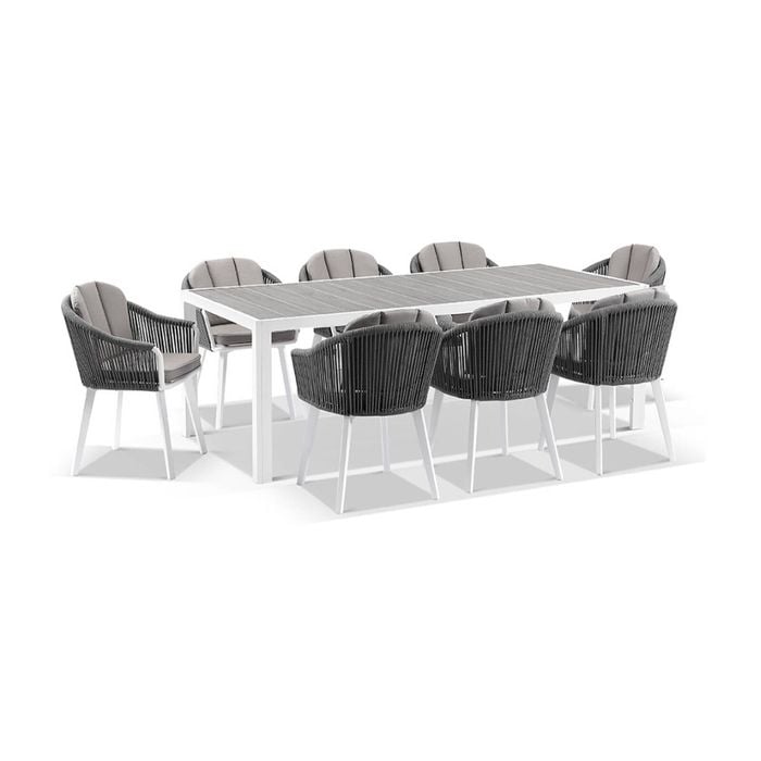 Outdoor Southport 2.17M Aluminium & Ceramic Table With 8 Alpine Rope Chairs