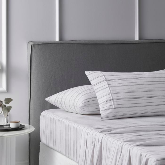 Accessorize Bedroom Collection Single White Accessorize Weathered Stripe Cotton Flannelette Sheet Set