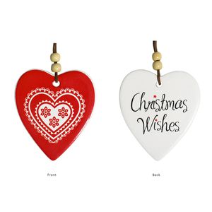 LVD Ceramic Heart Christmas Folk Lace Home Hanging Display Decor 8x9cm Red
