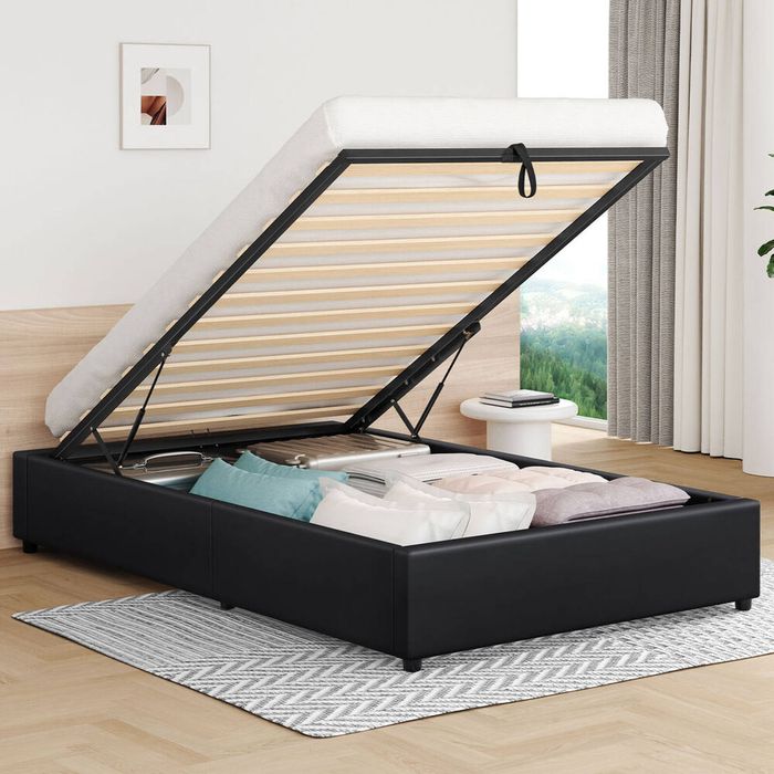 Alfordson Bed Frame Single Gas Lift Storage Base Black