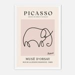 Galrie Picasso Minimalist Elephant Art Print - Iconic Line Drawing for Home Decor, White Frame, A2 42 x 60cm (16 x 24inch)