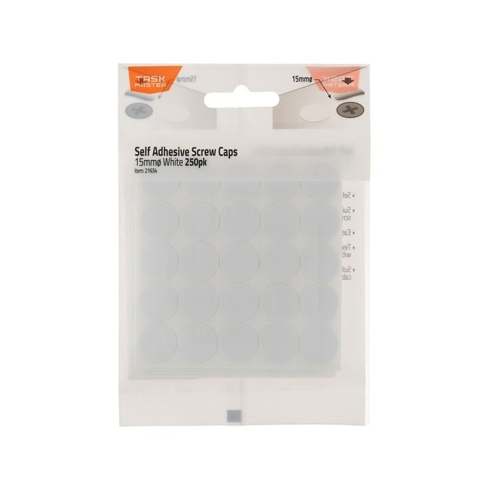 Taskmaster 15mm White Self Adhesive Screw Caps - 250 Pack