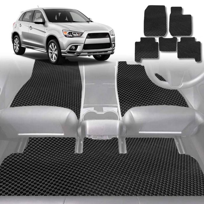 6D Diamond Car Floor Mats for Mitsubishi ASX 2010-2025-Full Set-Black-Outback GT