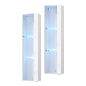 Oikiture 2Pcs LED Display Cabinet Wall Mounted Storage Cupboard Cabinet White