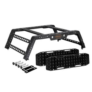 San Hima Universal Ute Tub Rack Steel 3mm + Pair Recovery Tracks Board Black