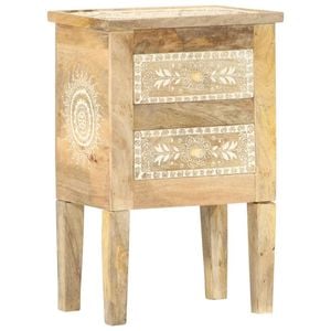 vidaXL Solid Mango Wood Hand Painted Bedside Cabinet Wooden Bed Side Cabinet