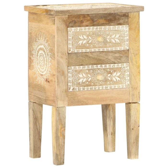 vidaXL Solid Mango Wood Hand Painted Bedside Cabinet Wooden Bed Side Cabinet
