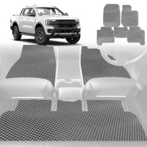 6D Diamond Car Floor Mats for Ford Ranger 2022-Current-Full Set-Grey-Outback GT