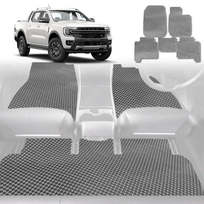 6D Diamond Car Floor Mats for Ford Ranger 2022-Current-Full Set-Grey-Outback GT