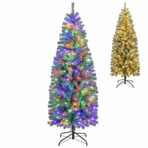 Costway 1.95M Pre-Lit Blue Artificial Christmas Tree Slim Pencil Holiday Tree 9 Modes LEDs