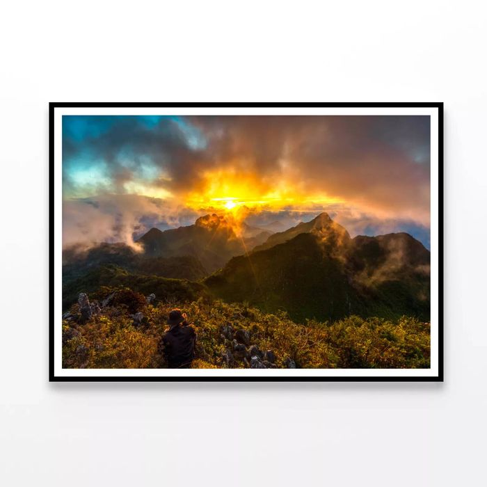 Bright Sun with Mountains & Sky  Print 100% Australian Made 90x60cm  (Poster)