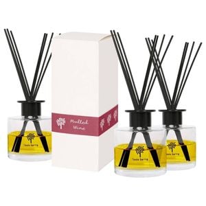 Glass Reed Diffusers - 200ml - Mulled Wine - Pack of 3 Warm Spiced Festive Fragrance with 8 Reeds Each Long Lasting